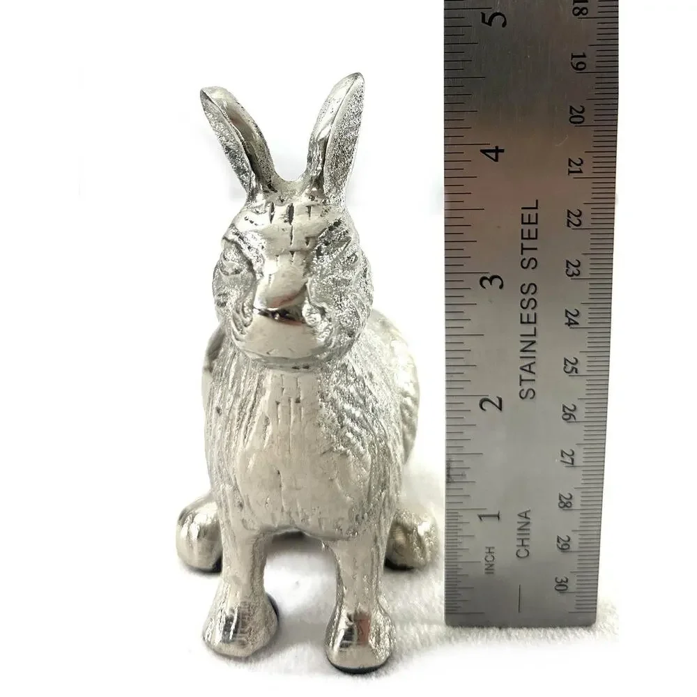 Cast Aluminum Rabbit Hare Figurine Silver Metal Sculpture 4.5”